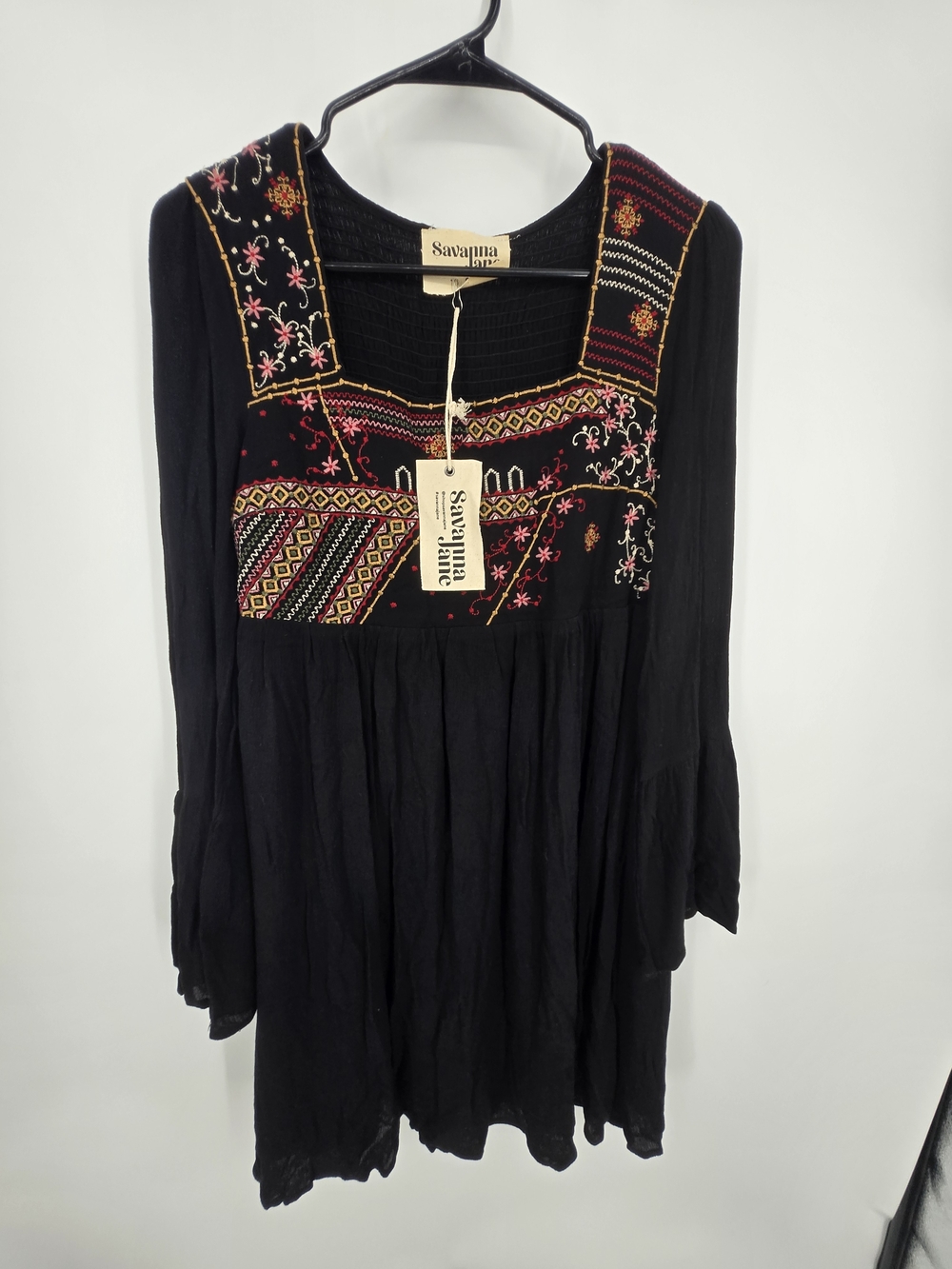 Savanna Jane Black Mini Dress with Multicolor Embroidered Yoke Small NWT (6969) - Picture 1 of 6